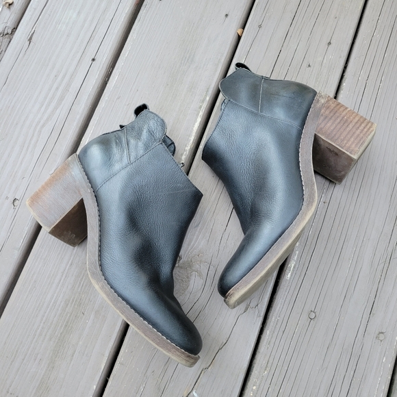 Vintage 90s y2k Bratz Black Leather Chunky Heel Square Toe Ankle Boots Booties 9 - Picture 3 of 10